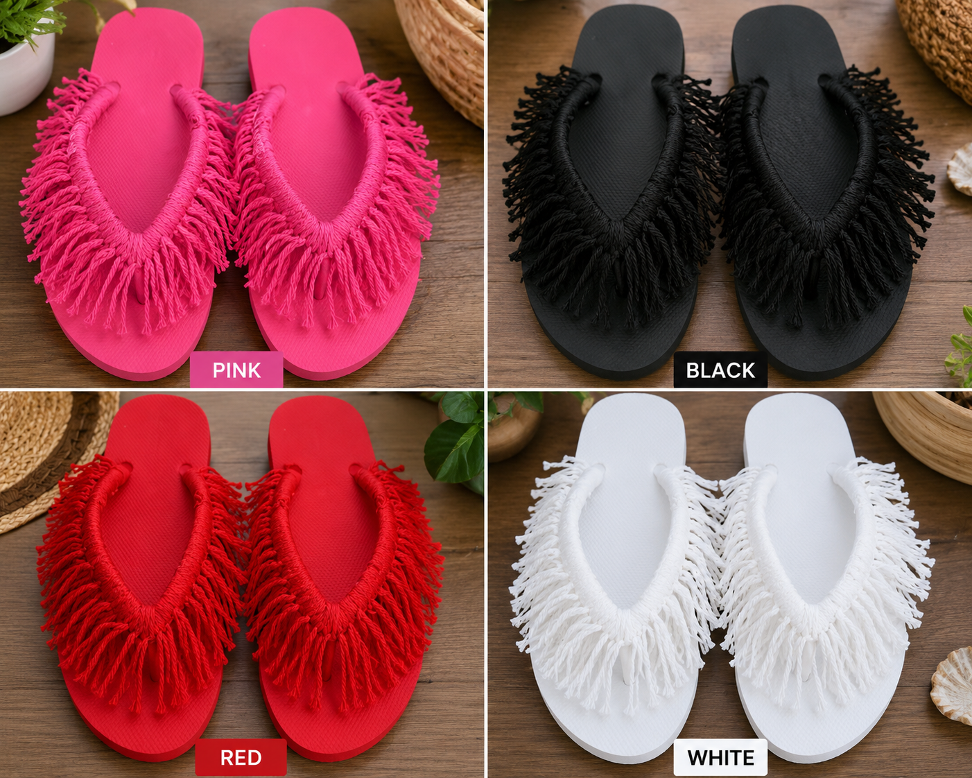 Blush Fringe Flip-Flops