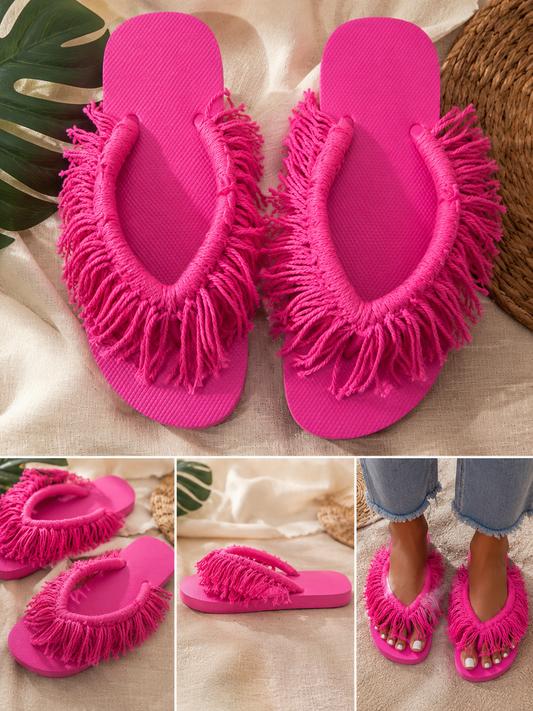 Blush Fringe Flip-Flops